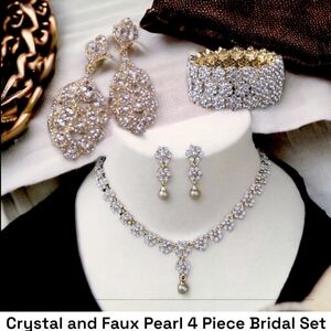 Crystal and Faux Pearl 4 Piece Bridal Set